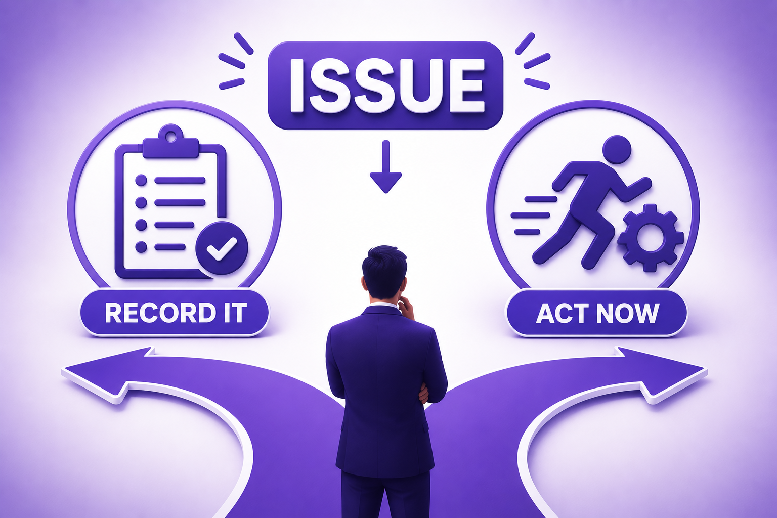 PgMP program management concept showing issue management decision between recording an issue and taking immediate corrective action to protect benefits realization.