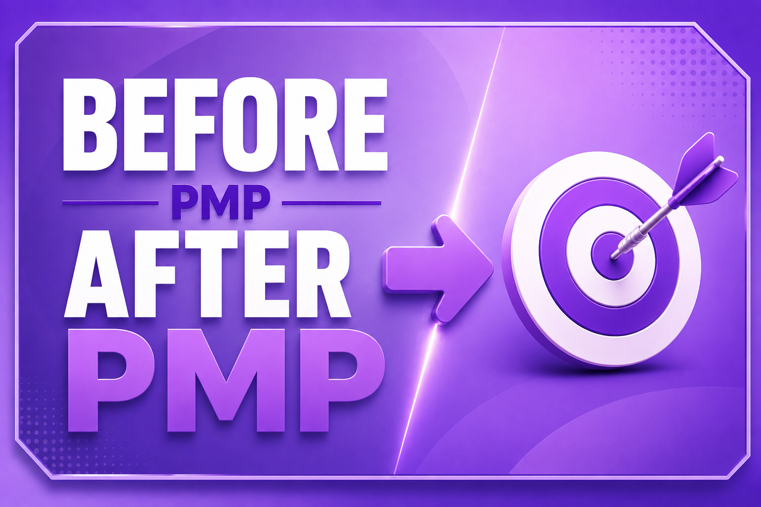 Before PMP vs After PMP thumbnail illustrating the mindset transformation of PMP-certified project managers with a purple target icon.